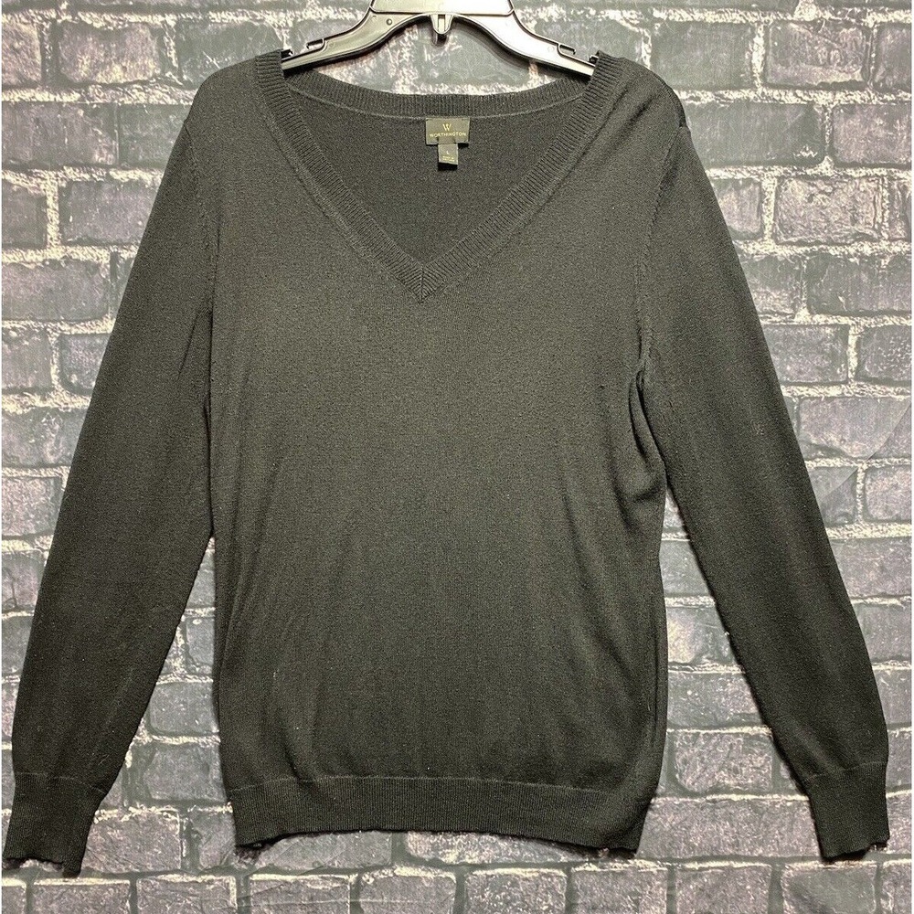 Worthington Sweater‎ Womens Large Black Knit Lite Classic Career Office Classic